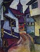 August Macke Street with church in Kandern oil painting on canvas